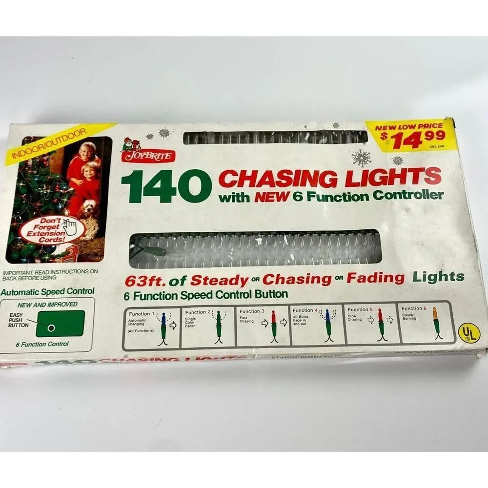 Vtg Joy Brite 6 Variable Function Chaser Christmas Lights 140 ct NOS 63ft CC0756